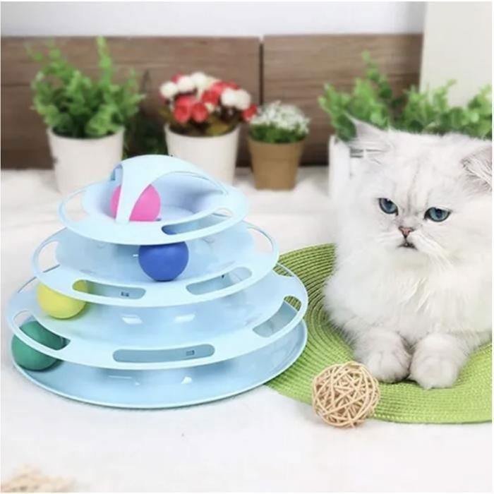 Comparer les prix de Jouet interactif pour chat à 4 couches avec balles colorées - Sécurité et durabilité assurées – Jeu de piste ludique pour chat Bleu